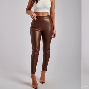 Meshki SHAYLA Skinny Faux Leather Split Pant - Chocolate